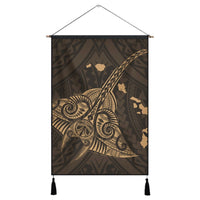Hawaiian Map Kanaka Manta Ray Polynesian Hanging Poster Gold - AH Hanging Poster Cotton And Linen - Polynesian Pride