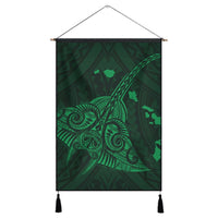 Hawaiian Map Kanaka Manta Ray Polynesian Hanging Poster Green - AH Hanging Poster Cotton And Linen - Polynesian Pride
