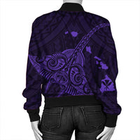 Hawaiian Map Kanaka Manta Ray Polynesian Bomber Jacket Purple - AH - Polynesian Pride