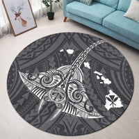 Hawaiian Map Kanaka Manta Ray Polynesian Round Carpet White - AH - Polynesian Pride