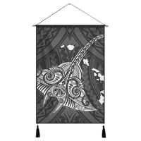 Hawaiian Map Kanaka Manta Ray Polynesian Hanging Poster White - AH Hanging Poster Cotton And Linen - Polynesian Pride