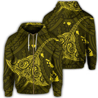 Hawaiian Map Kanaka Manta Ray Polynesian Zip Hoodie Yellow Unisex Art - Polynesian Pride