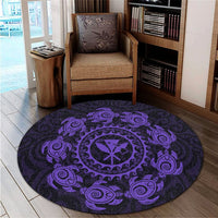 Hawaiian Map Kanaka Turtles Circle Style Purple Polynesian Round Carpet - AH - Polynesian Pride