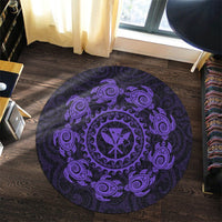 Hawaiian Map Kanaka Turtles Circle Style Purple Polynesian Round Carpet - AH - Polynesian Pride