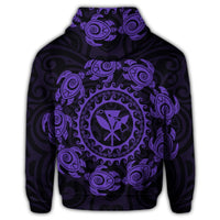 Hawaiian Map Kanaka Turtles Circle Style Purple Polynesian Zip Hoodie - Polynesian Pride