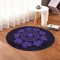 Hawaiian Map Kanaka Turtles Circle Style Purple Polynesian Round Carpet - AH - Polynesian Pride
