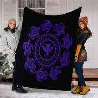 Hawaiian Map Kanaka Turtles Circle Style Purple Polynesian Premium Blankets - AH - Polynesian Pride