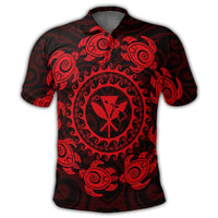 Hawaiian Map Kanaka Turtles Circle Style Red Polynesian Polo Shirt - Polynesian Pride