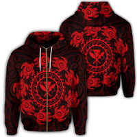 Hawaiian Map Kanaka Turtles Circle Style Red Polynesian Zip Hoodie Unisex Art - Polynesian Pride