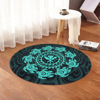 Hawaiian Map Kanaka Turtles Circle Style Turquoise Polynesian Round Carpet - AH - Polynesian Pride
