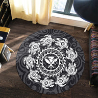 Hawaiian Map Kanaka Turtles Circle Style White Polynesian Round Carpet - AH - Polynesian Pride