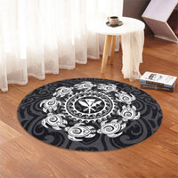 Hawaiian Map Kanaka Turtles Circle Style White Polynesian Round Carpet - AH - Polynesian Pride