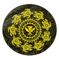 Hawaiian Map Kanaka Turtles Circle Style Yellow Polynesian Round Carpet - AH Round Carpet Luxurious Plush - Polynesian Pride