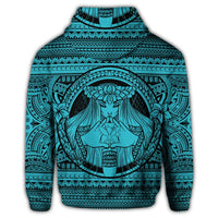 Hawaiian Map Madame Pele Kanaka Plumeria Polynesian Zip Hoodie Blue - Polynesian Pride
