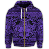 Hawaiian Map Madame Pele Kanaka Plumeria Polynesian Zip Hoodie Purple - Polynesian Pride