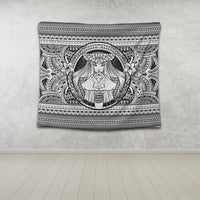 Hawaiian Map Madame Pele Kanaka Plumeria Polynesian Tapestry White AH - Polynesian Pride