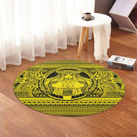 Hawaiian Map Madame Pele Kanaka Plumeria Polynesian Round Carpet Yellow AH - Polynesian Pride