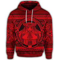 Hawaiian Map Madame Pele Mauna Kea Plumeria Polynesian Hoodie Red - Polynesian Pride
