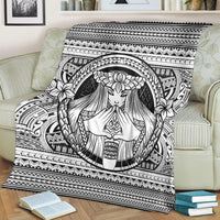 Hawaiian Map Madame Pele Mauna Kea Plumeria Polynesian Premium Blankets White AH - Polynesian Pride