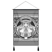 Hawaiian Map Madame Pele Mauna Kea Plumeria Polynesian Hanging Poster White AH Hanging Poster Cotton And Linen - Polynesian Pride