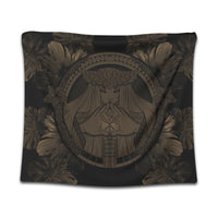 Hawaiian Map Madame Pele Polynesian Tapestry Gold AH Wall Tapestry Black - Polynesian Pride