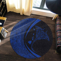 Hawaiian Map Manta Ray Blue Polynesian Round Carpet - AH - Polynesian Pride
