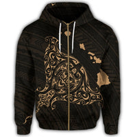 Hawaiian Map Manta Ray Gold Polynesian Zip Hoodie - Polynesian Pride