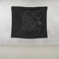 Hawaiian Map Manta Ray Gray Polynesian Tapestry - AH - Polynesian Pride