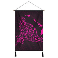 Hawaiian Map Manta Ray Pink Polynesian Hanging Poster - AH Hanging Poster Cotton And Linen - Polynesian Pride