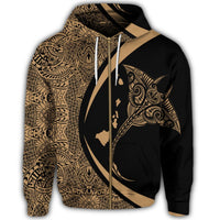 Hawaiian Map Manta Ray Polynesian Zip Hoodie Gold - Polynesian Pride