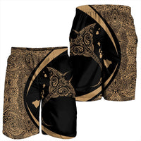 Hawaiian Map Manta Ray Polynesian Men's Shorts - Gold - AH - Polynesian Pride