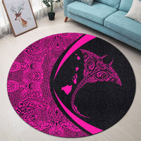 Hawaiian Map Manta Ray Polynesian Round Carpet - Pink - AH - Polynesian Pride