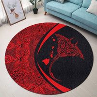 Hawaiian Map Manta Ray Polynesian Round Carpet - Red - AH - Polynesian Pride