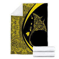 Hawaiian Map Manta Ray Polynesian Premium Blankets - Yellow - Circle Style - AH - Polynesian Pride