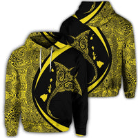 Hawaiian Map Manta Ray Polynesian Hoodie Yellow Circle Style Unisex Art - Polynesian Pride