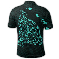 Hawaiian Map Manta Ray Turquoise Polynesian Polo Shirt - Polynesian Pride