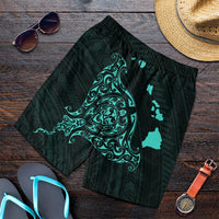 Hawaiian Map Manta Ray Turquoise Polynesian Men's Shorts - AH Art - Polynesian Pride