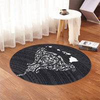 Hawaiian Map Manta Ray White Polynesian Round Carpet - AH - Polynesian Pride