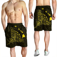Hawaiian Map Manta Ray Yellow Polynesian Men's Shorts - AH - Polynesian Pride