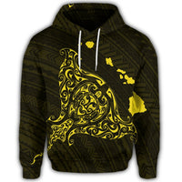 Hawaiian Map Manta Ray Yellow Polynesian Hoodie - Polynesian Pride