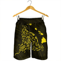 Hawaiian Map Manta Ray Yellow Polynesian Men's Shorts - AH - Polynesian Pride