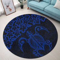 Hawaiian Map Turtle Hibiscus Kanaka Polynesian Round Carpet - Blue - AH - Polynesian Pride