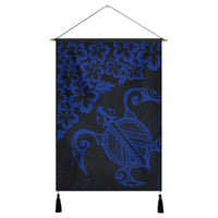 Hawaiian Map Turtle Hibiscus Kanaka Polynesian Hanging Poster - Blue - AH Hanging Poster Cotton And Linen - Polynesian Pride