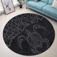 Hawaiian Map Turtle Hibiscus Kanaka Polynesian Round Carpet - Gray - AH - Polynesian Pride
