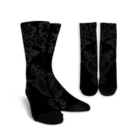 Hawaiian Map Turtle Hibiscus Kanaka Polynesian Crew Socks - Gray - AH Crew Socks White - Polynesian Pride