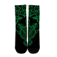 Hawaiian Map Turtle Hibiscus Kanaka Polynesian Crew Socks - Green - AH - Polynesian Pride