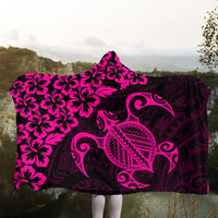 Hawaiian Map Turtle Hibiscus Kanaka Polynesian Hooded Blanket - Pink - AH - Polynesian Pride