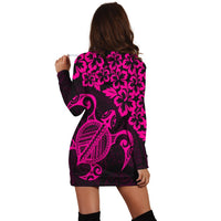 Hawaiian Map Turtle Hibiscus Kanaka Polynesian Hoodie Dress - Pink - AH - Polynesian Pride