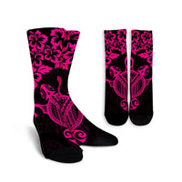 Hawaiian Map Turtle Hibiscus Kanaka Polynesian Crew Socks - Pink - AH Crew Socks White - Polynesian Pride