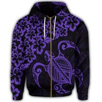 Hawaiian Map Turtle Hibiscus Kanaka Polynesian Zip Hoodie Purple - Polynesian Pride
